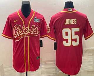 Mens Kansas City Chiefs #95 Chris Jones Red With Super Bowl LVII Patch Cool Base Stitched Baseball Jersey->kansas city chiefs->NFL Jersey